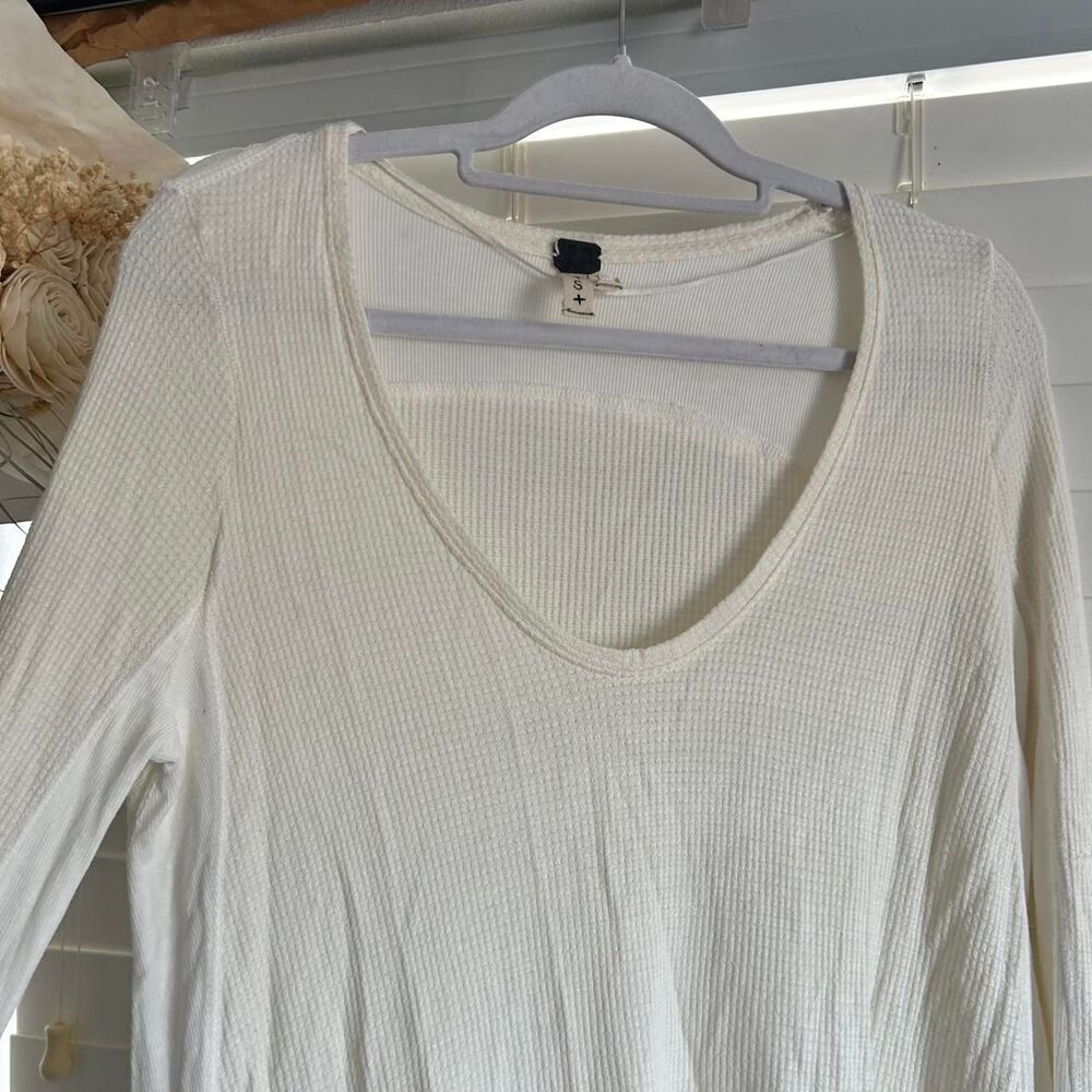 Free People Malibu Thermal Ivory Waffle Knit Top Size S layering boho - Picture 4 of 6